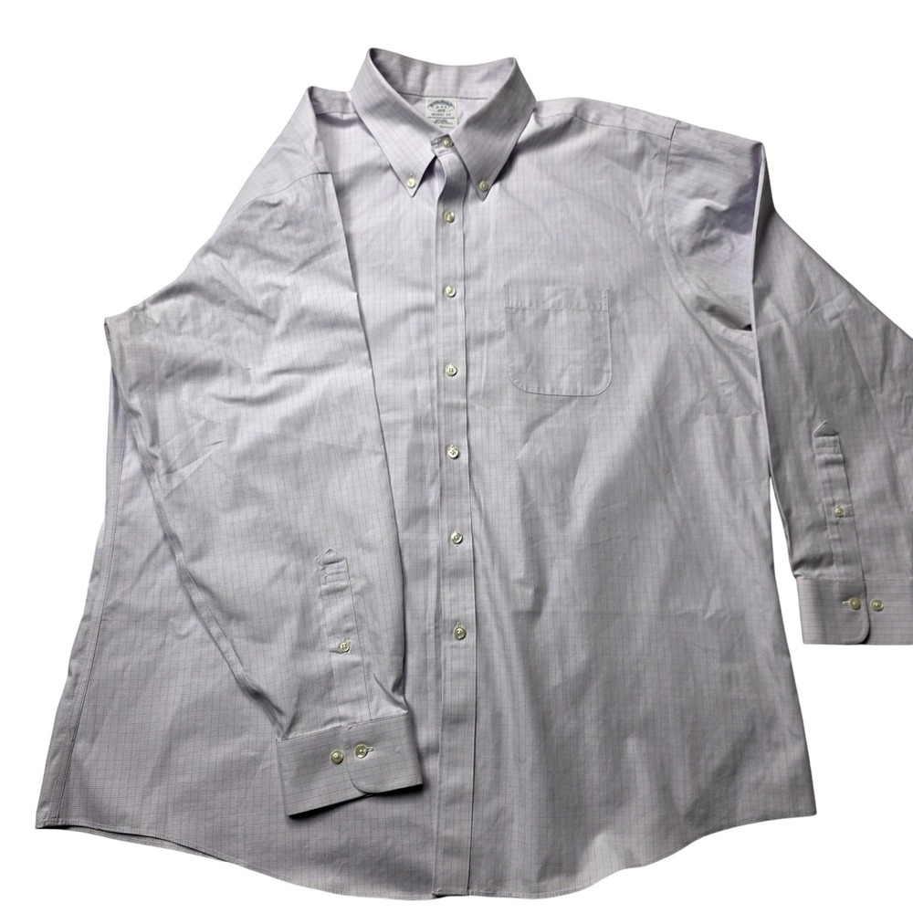 Brooks Brothers Shirt Mens 18 Purple Blue Check Regent Fit Non Iron Cotton Dress